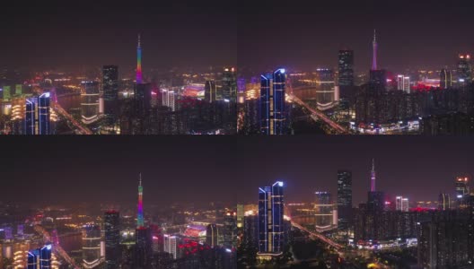 夜间照明广州市市中心港湾区交通公路桥航拍全景图4k中国高清在线视频素材下载