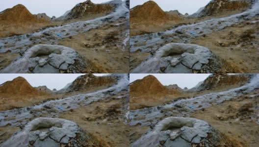 在巴库附近的戈布斯坦，沸腾的泥泡高清在线视频素材下载