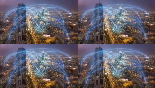 未来网络和技术5G无人机低光4k。视频循环，延时，迪拜阿联酋鸟瞰图高清在线视频素材下载