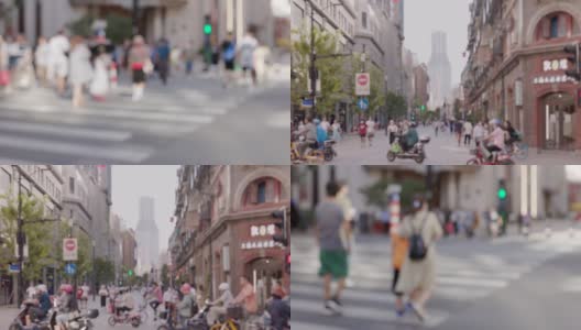 行人走在人行横道上的人中国上海城市景观高清在线视频素材下载