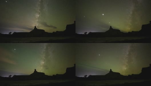 在犹他州的沙漠中，仰望银河的夜空中的辉光高清在线视频素材下载