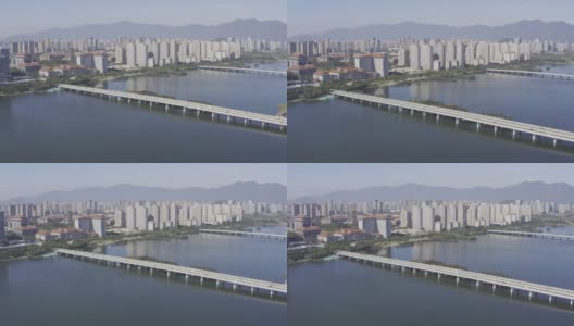 花园城市海桥和城市天际线高清在线视频素材下载