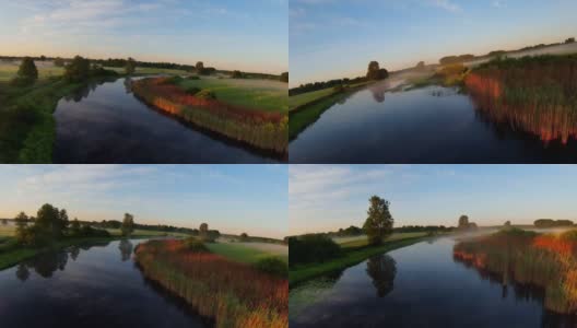 黄昏时，沼泽和周围的乡村高清在线视频素材下载