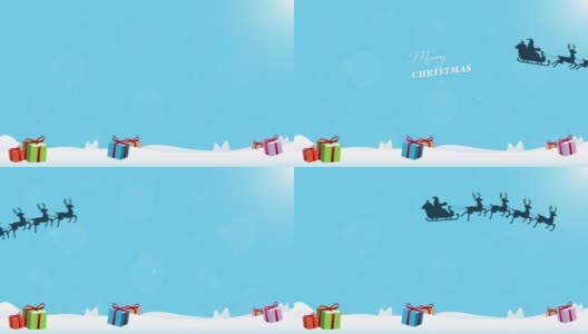 圣诞动画与圣诞老人和飞翔的驯鹿高清在线视频素材下载