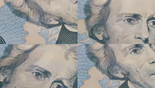 缓慢旋转的肖像安德鲁杰克逊在20美元纸币在微克高清在线视频素材下载