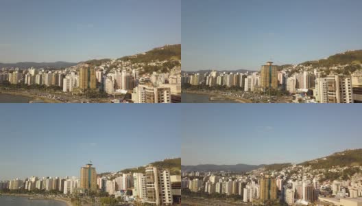 空中降落市中心Florianópolis巴西城市天际线白天(无人机- 4K)高清在线视频素材下载