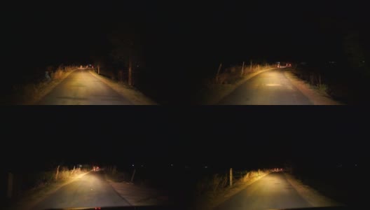 在高速公路上驾驶汽车在夜晚在小交通后日落。夜，前摄像头，挡风玻璃参考。高清在线视频素材下载