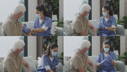 一个女护士给她的老年病人注射的4k视频高清在线视频素材下载