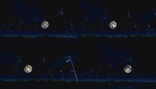 风力涡轮机替代能源电力工业夜月高清在线视频素材下载