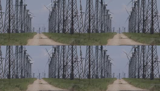 道路通过风力涡轮机农场高清在线视频素材下载
