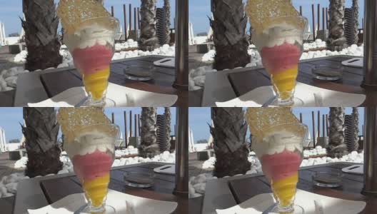 多色甜点从冰淇淋餐厅的背景高清在线视频素材下载