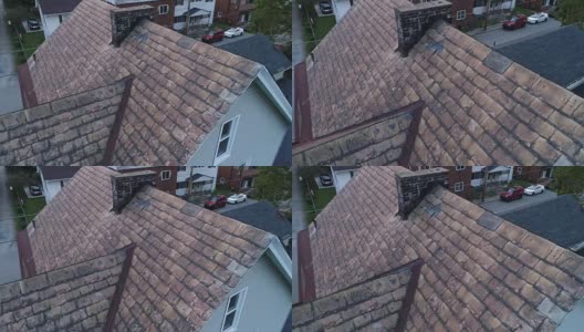 无人机检测损坏板岩屋顶的视频馈送高清在线视频素材下载