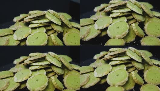 全景拍摄了一批绿色脆饼高清在线视频素材下载