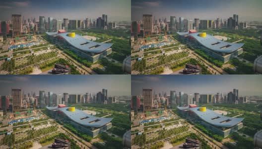 中国深圳阳光日屋顶俯瞰市中心建筑面积4k时间推移高清在线视频素材下载