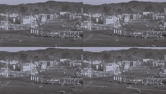 香港运输公司在太平山顶拍摄的黑白照片高清在线视频素材下载