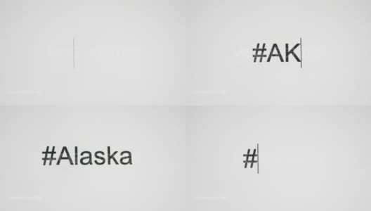 一个人在电脑屏幕上输入“#Alaska”，然后是州的缩写高清在线视频素材下载