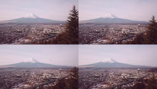 鸟瞰图视频4k。日本富士山的最佳观景地点是樱花塔寺。日本高清在线视频素材下载