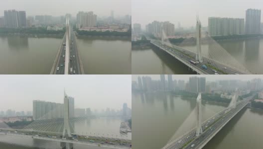 广州的桥梁，汽车交通和城市景观。广东,中国。鸟瞰图高清在线视频素材下载