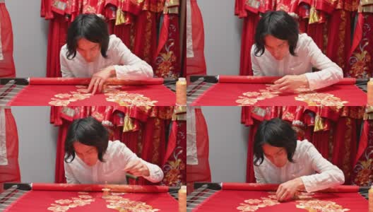 中国工匠绣的一件群瓜婚纱高清在线视频素材下载