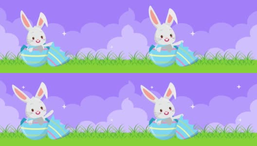 复活节快乐动画卡与彩蛋和兔子在营地高清在线视频素材下载