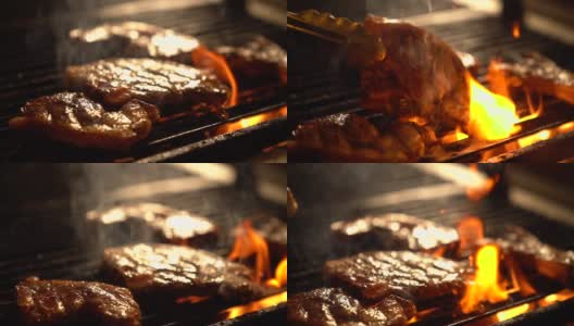 火烤架上的烤肉/牛排高清在线视频素材下载