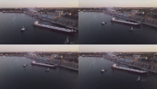 日落时飞过海港。港高清在线视频素材下载