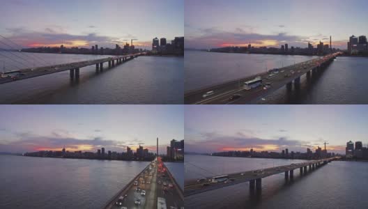 桥到城市与日落高清在线视频素材下载
