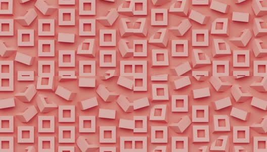 几何马赛克网格抽象无缝循环红色背景与方形旋转形状，三维渲染创意运动设计，壁纸与立方体图案高清在线视频素材下载