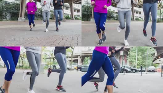 三个女人在纽约跑步的低截面正面视频高清在线视频素材下载
