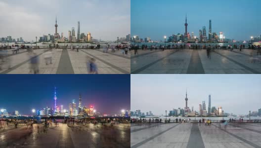 从白天到夜晚的上海城市景观，4k时光流逝，2016高清在线视频素材下载