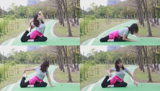 亚洲女人在花园里练瑜伽高清在线视频素材下载
