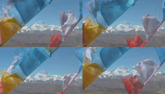 近距离拍摄，景深:雄伟的珠穆朗玛峰耸立在令人惊叹的西藏景观之上。高清在线视频素材下载
