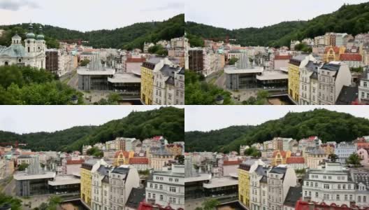 平移镜头:捷克共和国卡罗维法利镇鸟瞰图高清在线视频素材下载