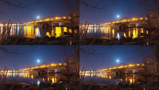 月亮升起在桥上高清在线视频素材下载