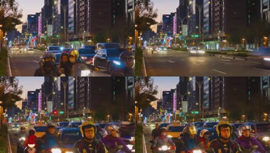 日落照亮台北城市交通街道全景4k时间流逝台湾高清在线视频素材下载