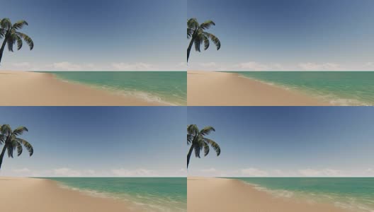 沙滩上有棕榈树和蓝天高清在线视频素材下载