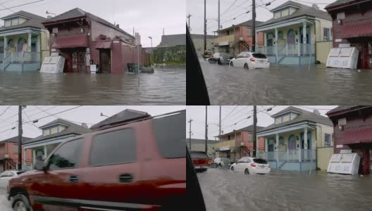 新奥尔良不断上涨的洪水淹没了汽车、房屋和企业高清在线视频素材下载