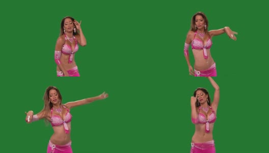 舞者。肚皮舞。肚皮舞者跳舞。绿色的屏幕。性感的粉红色裙子高清在线视频素材下载