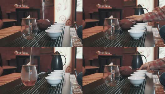 中国传统茶道放在茶几上，近距离，低调高清在线视频素材下载