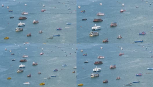 俯视图许多浮动的船只和游艇在海上。泰国。芭堤雅高清在线视频素材下载