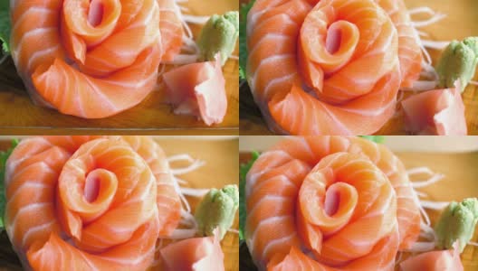 日本料理用的三文鱼生鱼片高清在线视频素材下载