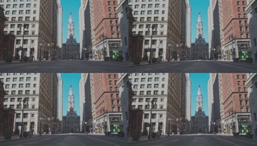 从南布罗德街看费城市政厅。向上的相机运动。高清在线视频素材下载