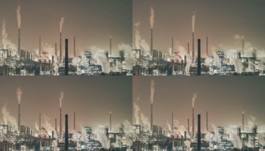石化工厂和炼油厂夜间T/L鸟瞰图高清在线视频素材下载
