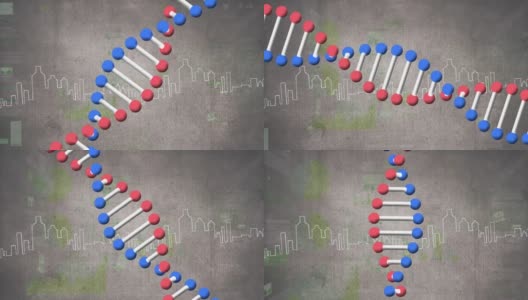 动画dna链纺丝，统计和数据处理的城市景观高清在线视频素材下载