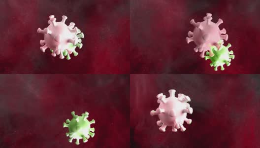 冠状病毒细胞突变为抽象血液背景下的绿色微粒细胞高清在线视频素材下载