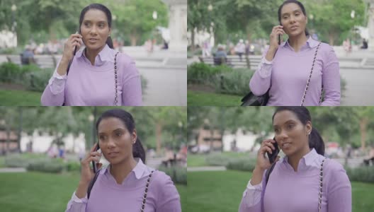 迷人的印度女商人用手机聊天的肖像高清在线视频素材下载