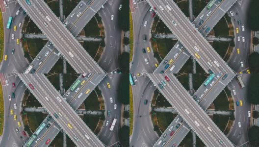复杂天桥及繁忙交通的空中俯瞰高清在线视频素材下载