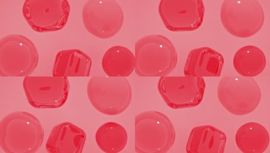 垂直视频背景的红色移动的圆圈和正方形。3d动画的未来色彩液体高清在线视频素材下载