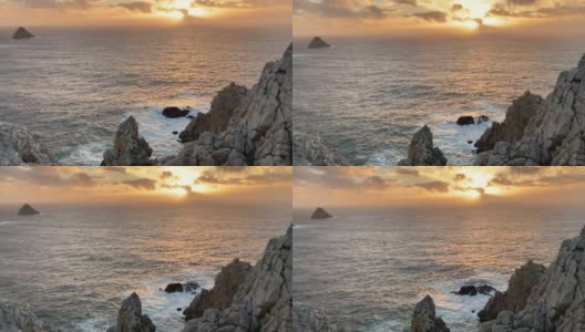 大西洋日落，布列塔尼著名的Point Pen Hir岩石海岸高清在线视频素材下载