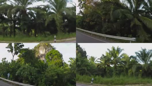 侧视图的道路驾驶通过热带森林和山脉行动摄像机POV高清在线视频素材下载